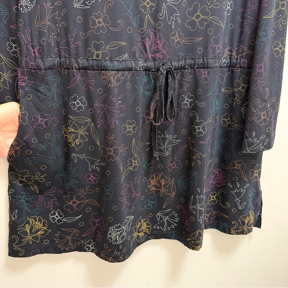 Gudrun Sjoden Drawstring Tunic Top Flare Sleeve Pockets Black Multi Size M - Picture 7 of 10